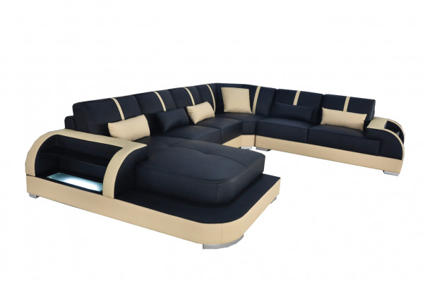 Revêtement de canapé en cuir Coin de siège Suite d'angle Design moderne Canapés Paysage de vie Forme en U