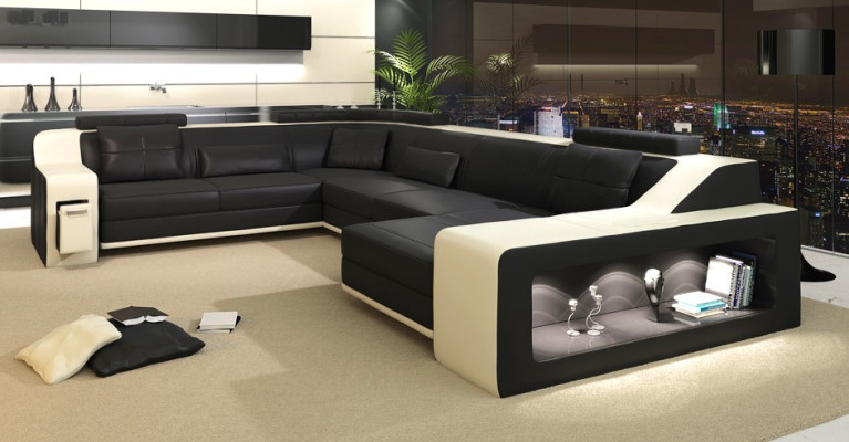 Espace d'assise moderne Canapé d'angle Canapé Rembourrage Canapé d'angle en cuir Salon paysager USB