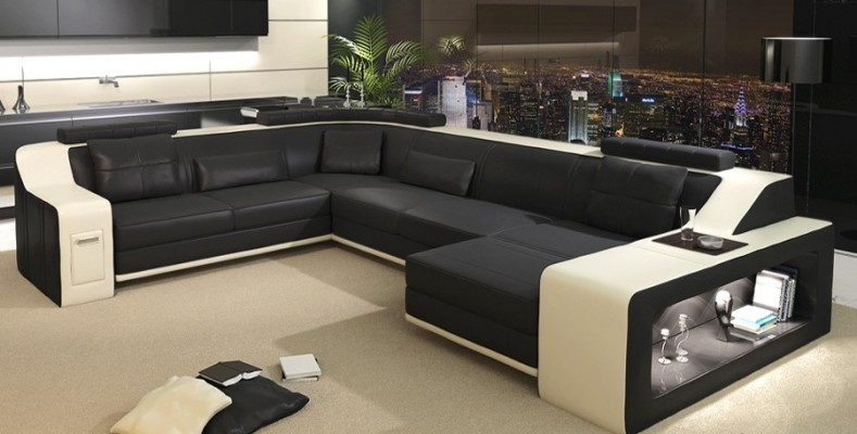 Moderne canapé d'angle rembourré Canapé canapé Coin Suite Canapé textile +USB