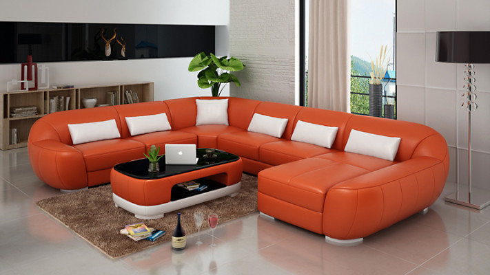 Canapé en cuir Canapé Paysage vivant Canapé d'angle Suite d'angle Design Canapé moderne G8022