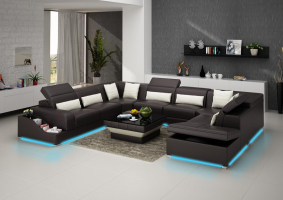 Canapé en cuir Canapé Paysage vivant Canapé d'angle Suite d'angle Design Canapé moderne G8008