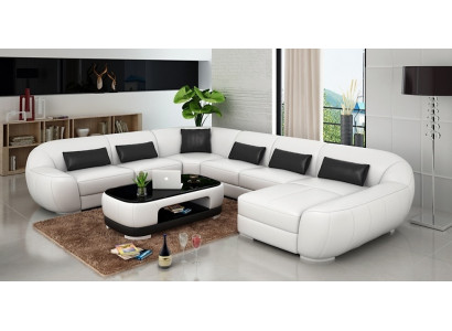 Salon en vedette Canapé d'angle en cuir en forme de U pour un luxe contemporain