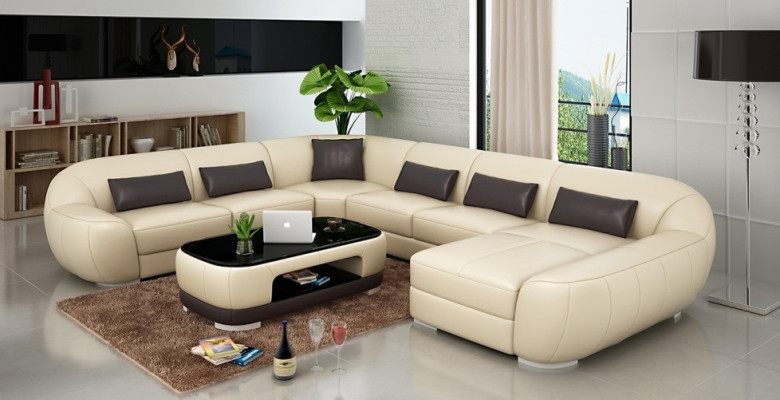 Canapé en cuir Canapé Paysage vivant Canapé d'angle Suite d'angle Canapé design rond nouveau R7007E