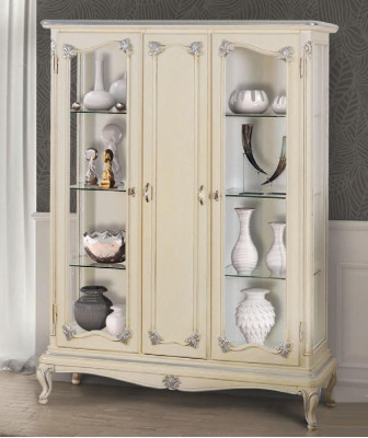 Vitrine Blanche Armoire en Verre Design Armoire Classique Luxueux en Bois Vitrines de Meubles Nouveaux