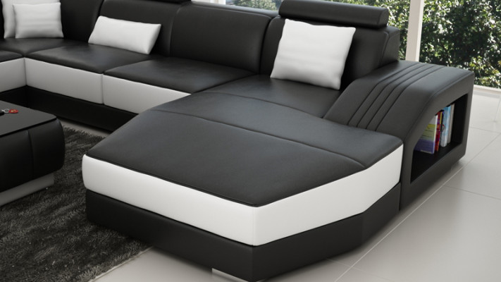 Suite d'angle Canapé en cuir Salon Ensemble de coin rembourré Paysage vivant USB