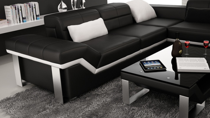 Moderne Sitzgruppe Ledersofa Ecksofa Sofa Polsterung Couch Wohnlandschaft K5007 + USB