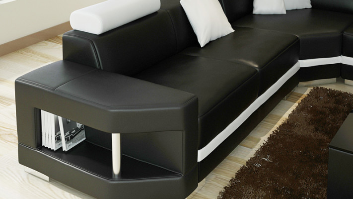 Canapé en cuir Canapé Canapé en cuir paysager Coin canapé Suite Design Moderne Canapé avec USB