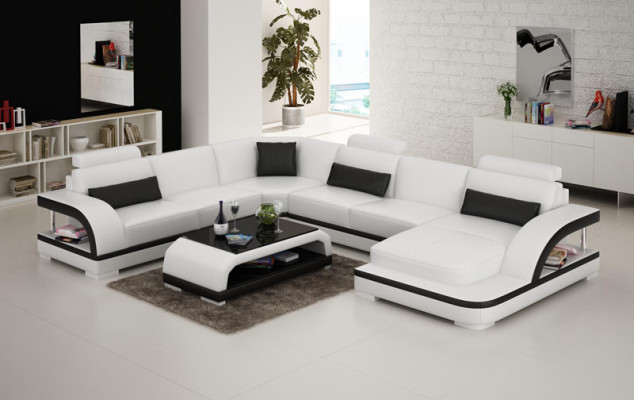 Set de canapé de canapé moderne Coin Coin En cuir Canapé Aménagement paysager USB