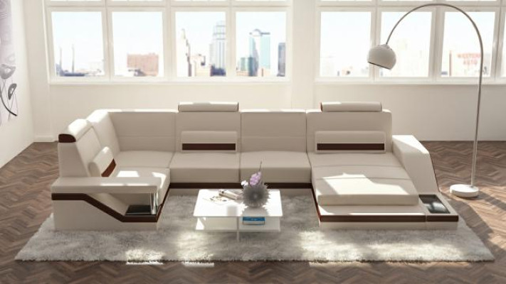 Paysage de vie Canapé avec USB Rembourrage Canapé d'angle Suite Tissu Cuir Canapés