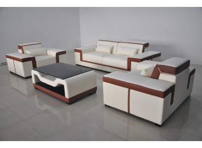Suite complète 3+2+1 + Table de canapé Groupe de sièges en cuir Canapé + USB