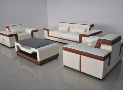 3+2+1 Canapé Canapé Tissu Cuir Tissus Canapés + Table Ensemble Complet Nouveau