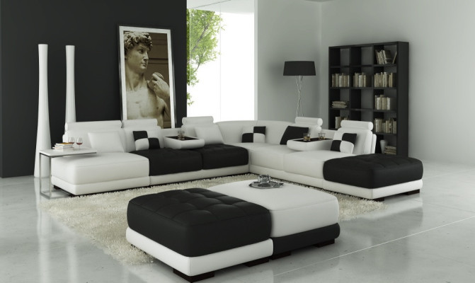 Canapé en cuir Canapé Paysage de vie Canapé d'angle Suite d'angle Design Canapé moderne neuf A1147