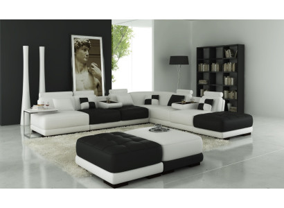 Canapé en cuir Canapé Paysage de vie Canapé d'angle Suite d'angle Design Canapé moderne neuf A1147