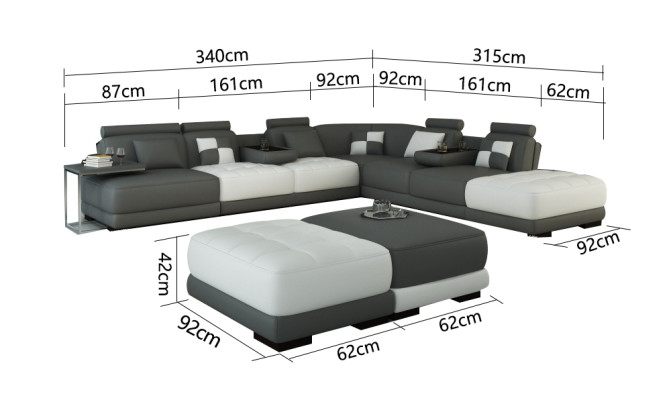Canapé en cuir Canapé Paysage de vie Canapé d'angle Suite d'angle Design Canapé moderne neuf A1147