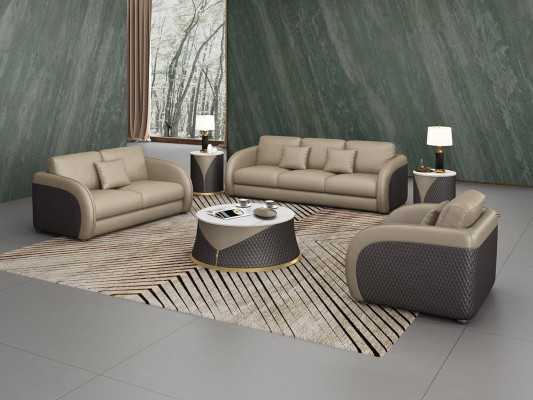 Suite en cuir Canapé Design Canapé Rembourrage 6 pièces. Ensemble Tables basses