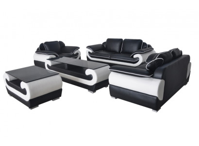 Canapé canapé siège rembourrage ensemble complet Suite en cuir 3 + 2 + 1 Canapés Designer