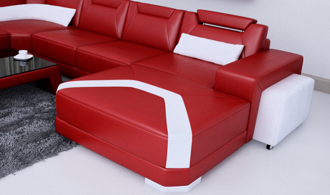 Canapé en cuir Canapé paysage vivant Canapé d'angle Ensemble d'angle Design Moderne Canapé + USB neuf