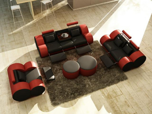 Canapé en cuir 3+2+1 places avec port USB Ensemble de canapé relax MADRID