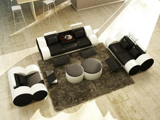 Canapé en cuir 3+2+1 places avec port USB Ensemble de canapé relax MADRID