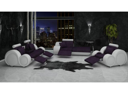 Sofa Suite Cuir & Tissu + USB, Ensemble de canapé 3 + Chaise + 1 Paysage vivant