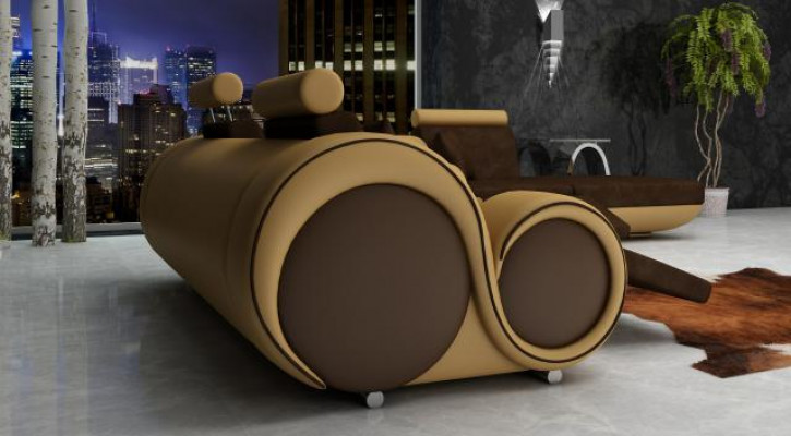 Sofa Suite Cuir & Tissu + USB, Ensemble de canapé 3 + Chaise + 1 Paysage vivant