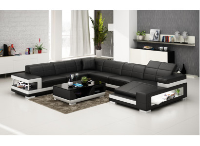 Canapé en cuir Canapé Canapé d'angle Suite d'angle Design Canapé moderne G8017