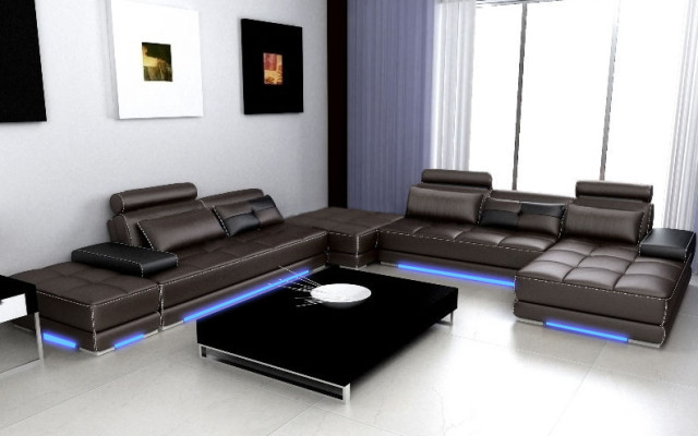 Canapé en cuir Canapé salon Paysage vivant Canapé d'angle Suite d'angle Design Canapé moderne neuf A1146