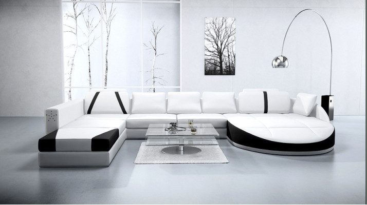 Canapé en cuir Canapé Salon Coin Canapé d'angle Suite d'angle Design Canapé moderne A1122