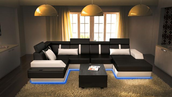 Conception de paysage de vie Canapé d'angle + canapé avec USB Suite de rembourrage en cuir Canapé Canapés neufs