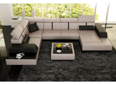 Canapé en cuir + USB Salon paysagé Canapé Canapé d'angle Canapé d'angle en cuir Poster Canapé d'angle neuf