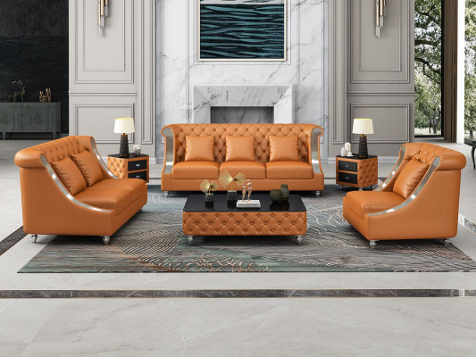 Canapé Chesterfield en cuir complet 6 pièces. Ensemble de siège en cuir