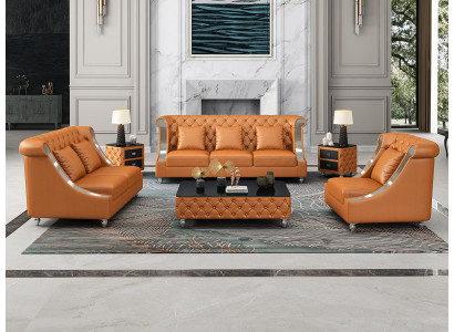Canapé Chesterfield en cuir complet 6 pièces. Ensemble de siège en cuir
