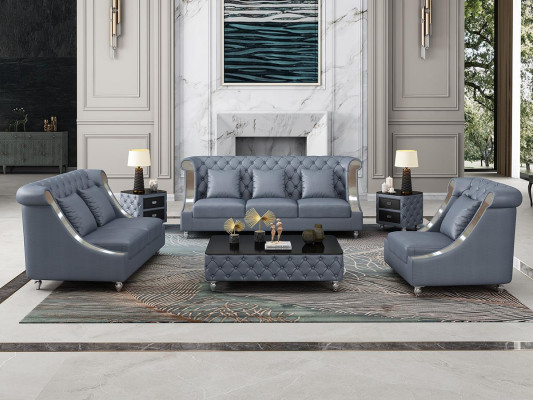 Canapé Chesterfield en cuir complet 6 pièces. Ensemble de siège en cuir