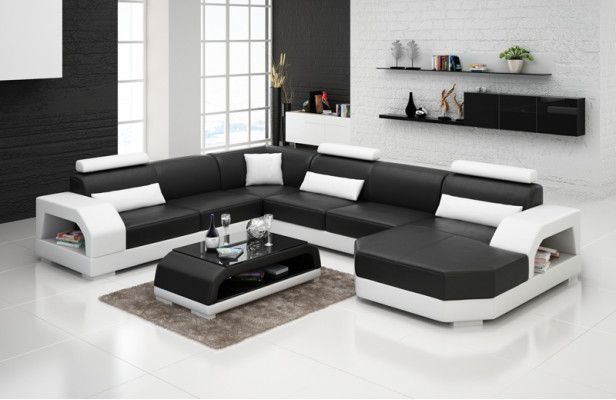 Canapé en cuir Canapé Paysage de vie Canapé d'angle Suite d'angle Design Moderne Canapé avec USB