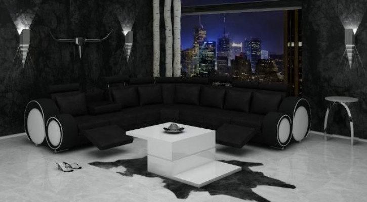 Canapé textile avec USB, coin de canapé DESIGNERSOFA, paysage vivant, ensemble de cuir ECK nouveau.