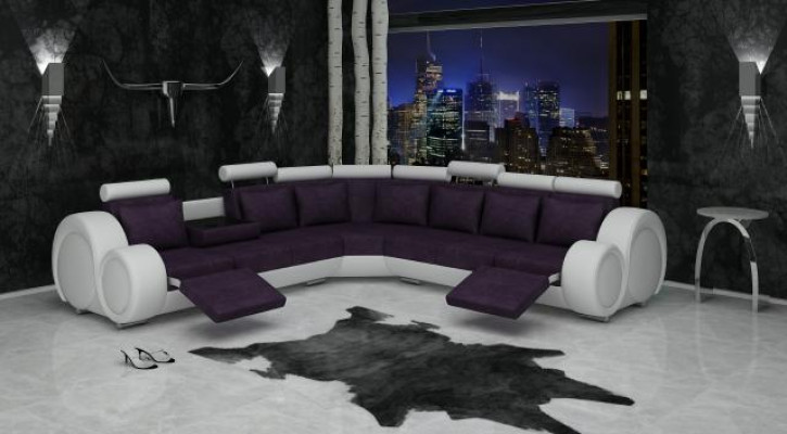 Canapé textile avec USB, coin de canapé DESIGNERSOFA, paysage vivant, ensemble de cuir ECK nouveau.