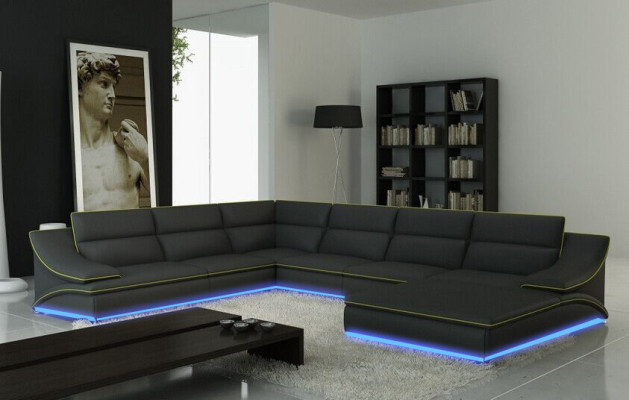 Canapé en cuir Canapé Canapé d'angle Canapé d'angle Ensemble salon Design Moderne Sofa
