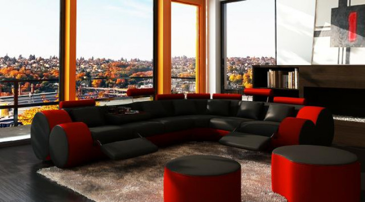 Canapé en cuir design avec canapé en cuir USB Canapé d'angle Paysage de vie personnalisé