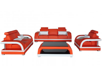 Canapé Canapé Cuir Rembourrage Siège Canapé Suite 3+2+1 USB + Ensemble de Table Canapé Design