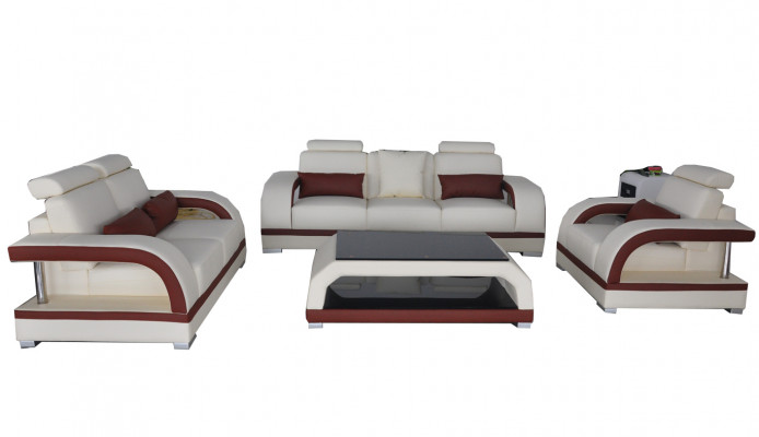 Canapé Canapé Cuir Rembourrage Siège Canapé Suite 3+2+1 USB + Ensemble de Table Canapé Design