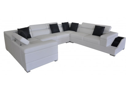 Canapé en cuir USB Paysage de vie Canapé d'angle Suite d'angle Canapé design Canapé neuf