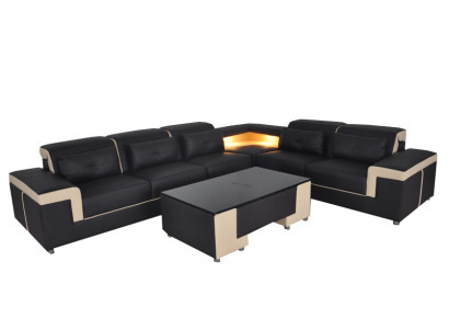 Coin Canapé Moderne en Cuir XXL Canapé Paysage Vivant Canapés Canapés Canapé en Forme de L B2021 Table