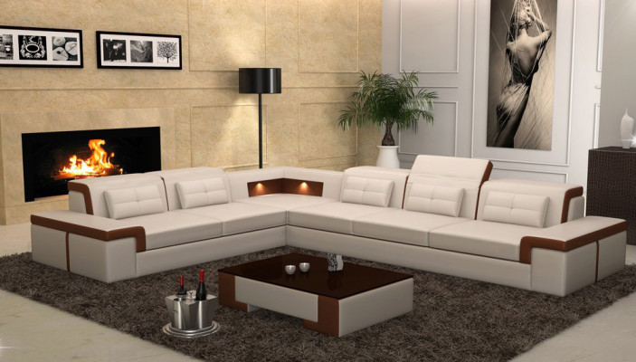 Coin Canapé Moderne en Cuir XXL Canapé Paysage Vivant Canapés Canapés Canapé en Forme de L B2021 Table