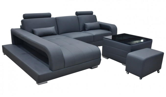 Canapé XXL en cuir Design Suite de vie en cuir Sofa moderne en forme de L avec table USB