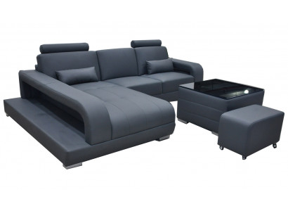 Canapé XXL en cuir Design Suite de vie en cuir Sofa moderne en forme de L avec table USB