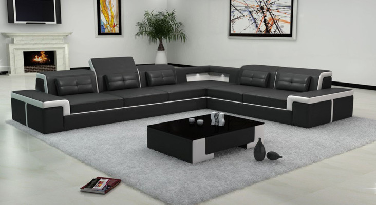 Canapé en cuir Canapé Canapé d'angle Canapé d'angle Suite d'angle Design Canapé moderne B2021