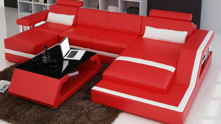 Canapé d'angle de designer Canapé de coin Salon Grand canapé en cuir moderne avec USB HAMBURG III