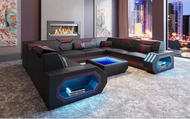 Canapé d'angle Salon paysage Rembourrage Suite d'angle Canapé Canapé grand xxl avec Table basse neuve