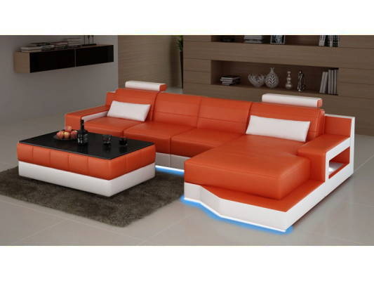 CANAPÉ EN CUIR Canapé d'angle sur mesure CANAPÉ USB Paysage de vie Fonction lit Suite