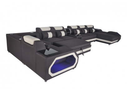 Canapé de luxe Canapé d'angle Paysage de vie moderne Canapés Canapé Ensemble d'angles + Lumière + USB